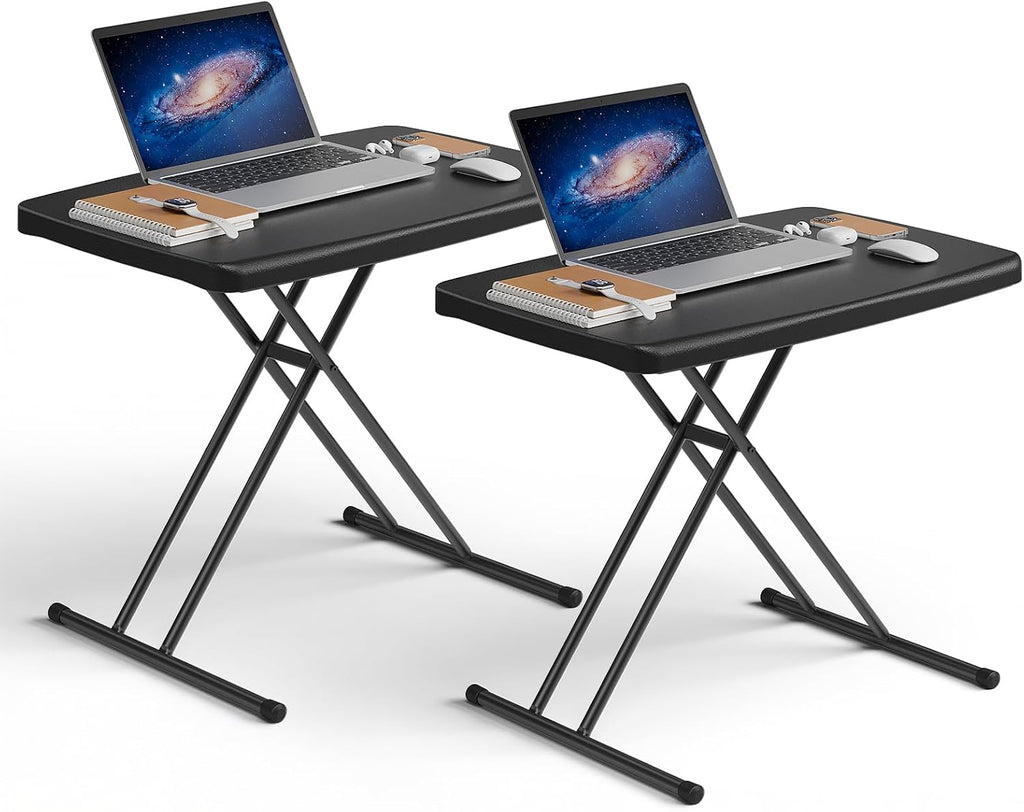 Folding Table 30 Inch -2Pack, Small Desk Adjustable Height TV Tray for Laptop, Couch, Camping - Heavy Duty Utility Foldable Table for Small Spaces, No Assembly Required, Black Granite