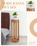 CroBlissful Small End Table 8 x 23 Small Side Table Wooden Round Coffee Drink Desk Burlywood Boho Circle Wood Accent Pedestal Desk for Living Room Plant Stand or Bedroom Nightstand