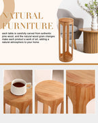 CroBlissful Small End Table 8 x 23 Small Side Table Wooden Round Coffee Drink Desk Burlywood Boho Circle Wood Accent Pedestal Desk for Living Room Plant Stand or Bedroom Nightstand