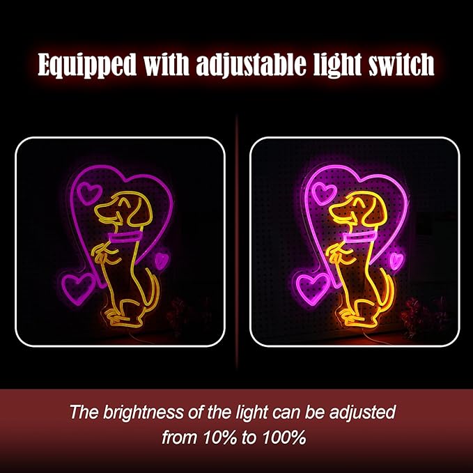 Love Dog Neon Sign USB Powered Pink Love Neon Light for Wall Decor Dimmable LED Cute Puppy Light Up Sign for Pet Shop Bedroom Animal Party Neon Decor Gift for Boys Girls(16.7 * 12.8In)