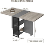 IDEALHOUSE FoldingTable, Drop Leaf Dining Table with 6 Wheels and 2-Layer Storage Shelf, Space Saving Table for Small Spaces (Slate Oak, 50.1" D x 31.4" W x 29.5" H)