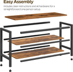 YATINEY Wooden Shoe Bench, 3-Tier Industrial Shoe Storage Bench, Sturdy Shoe Rack Bench with Storage for Entryway, Living Room, Halley, Space Saving, Rustic Brown and Black HX06BR