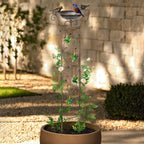SUNNYPARK Antique Garden Iron Trellis with Decorative Hummingbirds Detachable Bird Bath Bowl Metal Potted Plant Support for Climbing Flowers