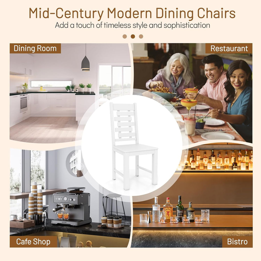 Giantex Wooden Dining Chairs Set of 4, 100% Solid Rubber Wood Kitchen Chair with High & Tilted Backrest, Wide Seat, Mid-Century Modern Side Armless Chairs for Dining Room Living Room, White