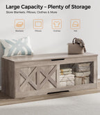 Homleke 47.2" Extra-Large Wooden Storage Chest, Farmhouse Storage Bench | with Safety Hinge, Easy Assembly, for Bedroom, Living Room & Entryway, Greige