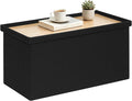 30 Inch Folding Storage Ottoman with Reversible Lid Coffee Table, Linen Fabric Multi-Functional Foot Rest & Seat for Living Room, Bedroom-Black