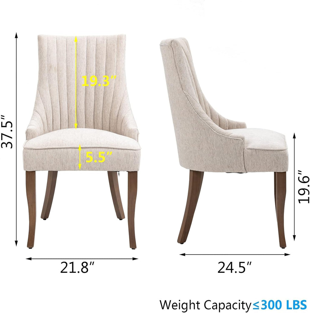 mikibama Linen Beige Dining Chairs Set of 6 Channel Tufted Kitchen Dinner Chair Comfy Fabric Upholstered Accent Chair for Dining Room with Solid Wood Legs