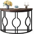 Tribesigns Half Moon Console Table for Entryway, 43 Inch Industrial Semi Circle Sofa Table with Geometric Base, Wood Accent Table for Living Room, Hallway, Foyer, Entrance, Rustic Brown