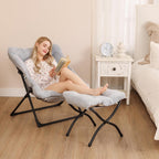 Comfy Saucer Chair for Adults, Set of 2, Soft Faux Fur Bedroom Chair, Accent Dorm Chairs, Flexible Living Room Reading Chairs, Oversized Folding Seat for Teens, X-Large, Grey