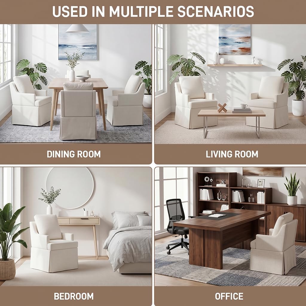UVV Upholstered Dining Chairs Set of 2, Modern Kitchen Chair Dining Room Chair with 4 Casters, Linen Armchair for Bedroom Reading Room Living Room,Beige