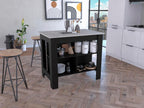 Kitchen Island with Four Legs and Three Shelves - Black/Ibiza Marble | Three shelves and four legs provide functional storage and support