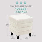 CAROLMADE Folding Storage Ottoman Cube Sherpa Footstool with Wood Legs Ottoman Footrest for Living Room and Bedroom, White 15"x12.6"x15.4"