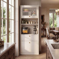 71" Freestanding Kitchen Pantry Cabinet Tall Food Pantries w/Doors&Cabinets for Dining Room, Modern Kitchenware Server Utility Organizer w/Adjustable Shelves,Microwave Stand & Open Countertop for Home