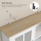 HOMCOM Kitchen Pantry Storage Cabinet 72" with Hutch, White | Large Countertop, Freestanding, Glass Doors, Adjustable Shelves, Dining Room