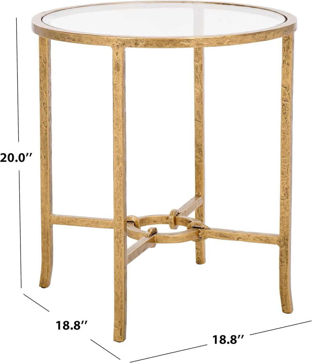 SAFAVIEH Couture Collection Tauri Brass Metal Glass Top Round Accent Table (Fully Assembled)