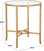 SAFAVIEH Couture Collection Tauri Brass Metal Glass Top Round Accent Table (Fully Assembled)