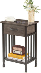 VECELO Nightstands, Industrial Side Table/End Tables with Drawer and Storage Shelf, Night Stands for Bedroom, Living Room, Wood Metal Furniture, Easy Assembly,Gray,1 Set