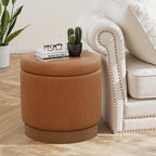 19" Round Swivel Storage Ottoman with Tray Top, Upholstered Faux Leather Foot Stool with Solid Acacia Wood Base 500 lbs Modern Accent Footrest for Living Room & Bedroom Fully Assembled Brown