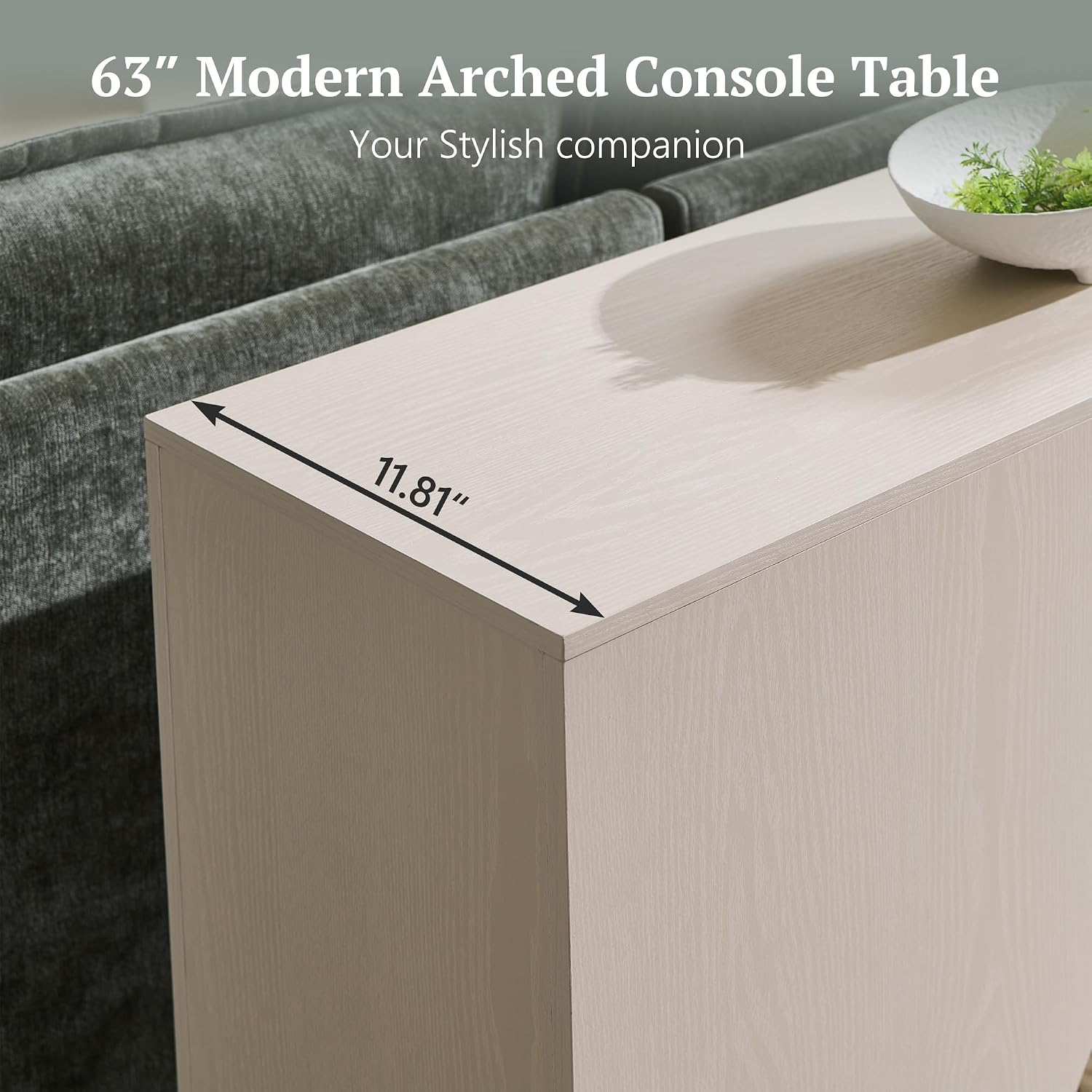 IFGET 63" Arched Console Table, 2-Tier Modern Entryway Table with Arched Base, Narrow Long Wood Sofa Table Behind Couch Table for Living Room, Hallway, Foyer, Cream