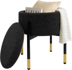 Round Ottoman with Storage,Soft Velvet Vanity Stool,Ottoman Coffee Table with Metal Legs,Foot Stool for Living Room Bedroom, Black