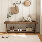 RowyPoey 51" Solid Wood Bench, Long Farmhouse Entryway Bench with Storage Shelf, Triangular Leg Design, Narrow Rustic Benches for Hallway, Bedroom, Dining, Kitchen
