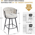 BFZ Swivel Bar Stools Set of 3, 26" Counter Height Barstools, Beige | Fabric, Upholstered Seat, Woven Backrest, Metal Frame, Mid-Century Modern, For Kitchen Island
