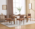CIMOTA Brown Leather Dining Chairs Set of 2, Mid Century Modern Upholstered Dining Room Chairs with Woven Back, Armless Kitchen Chairs with Walnut Solid Wood Legs, PU