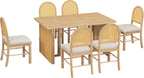 Merax 7-Piece Dining Table Set, Farmhouse Dining Table with Distressed Oak Veneer and 6 Chairs, Rustic Kitchen Furniture for Dining Room, Natural
