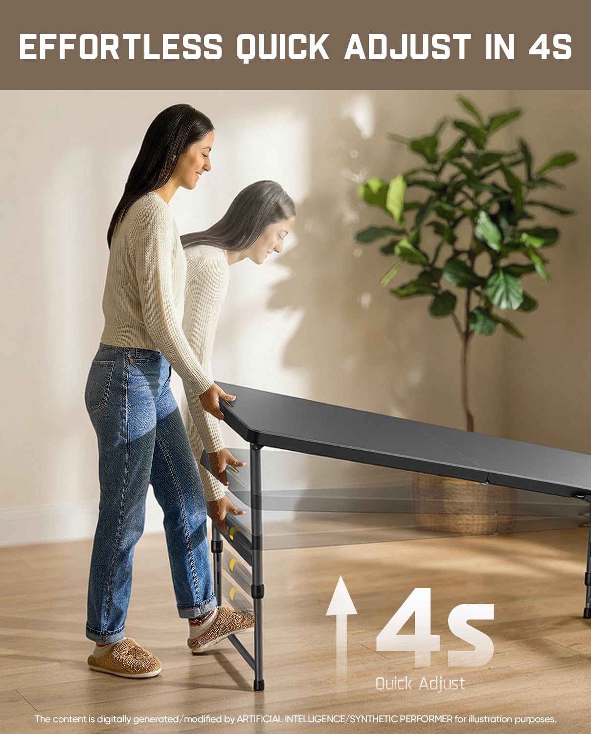 FanttikOutdoor Folding Table 6ft Quick Adjust 3 Heights Picnic Party Dining | One-Handed Adjustable Height, Fixing Lock, Carry Handle Heavy Duty Portable Fold-in-Half, Indoor Outdoor Black Zeta X6 Pro