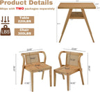 PADMA HOUSE Bistro Stacking Table Chair Set of 3, Wood Rattan Small Dining Table & Chair Set, Nesting Table Chair Set for Tavern, Balcony, Dining, Indoor, Patio-Natural Wood Color