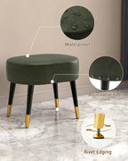 LITZFUR Vintage Vanity Stool Chair, Leather Foot Rest Stool, Green | Oval Ottoman with Metal Legs, Rivet Stool, Padded Seat for Makeup Room, Living Room, Bedroom, 17.7''L x 11.8''W x 15.7''H