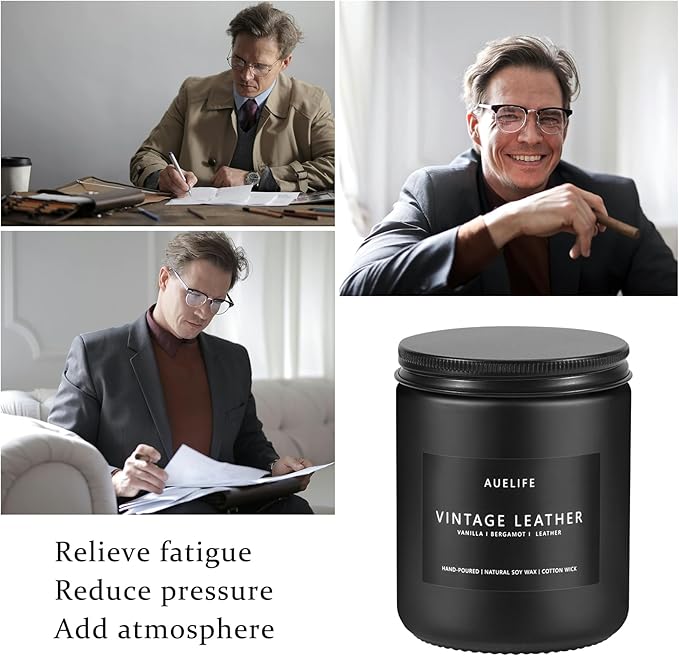 2 Pack Men Candles | Smoke & Vanilla + Vintage Leather - Scented Candles for Men - Masculines Candle - Soy Candle for Home Scented, Man Gifts, Black Jar - 7oz