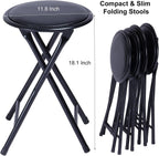 FurnitureR 18" Folding Stool, Portable Round Padded Seat, Backless Collapsible Metal Stool, Compact Extra Seating for Indoor Outdoor, Gift-Ready, No Assembly, Black