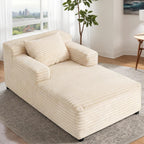 45" Mini Chaise Lounge Chair, Corduroy Upholstered Sofa Bed, Deep Seat Sleeper Couch, Small Comfy Cloud Couch for Living Room, Bedroom, Movie Room, Beige