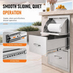 Outdoor Kitchen Drawers, 17" W x 30" H x 21" D Stainless Steel BBQ Drawer with Paper Towel Holder Combo, Flush Mount Triple Access Drawers with Handle for Outdoor Kitchen Island, Patio Grill Station