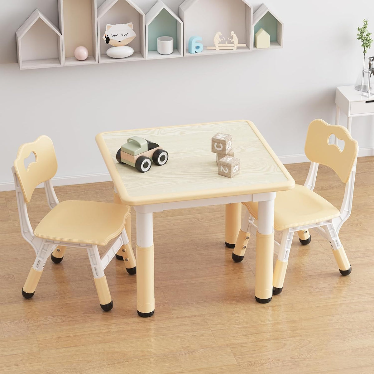 IDEALHOUSE Adjustable Height Kids Table and 2 Chairs Set – Writable Whiteboard Top, Non-Slip Legs, Easy to Clean, Ideal for Toddlers and Children Ages 2-10, Multi-Activity Table for Home, Nursery,