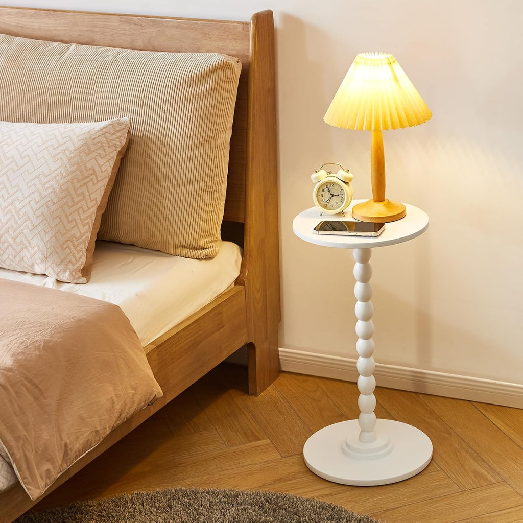 Aibiju Side Table, Wood Round Drink Table, Small End Table, Weighted Base Pedestal Table for Living Room, Bedroom, Modern White YD-RST001W