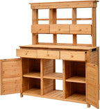 66" Durable Fir Wood Freestanding Storage Chest, Accent Cabinets with Multiple Drawers, Utility Organizer with Anti-Tipping for Patio Mudroom Greenhouse, Natural