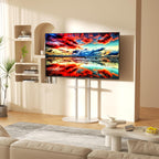 unho White Floor TV Stand with Shelf for 45-75 inch Flat LCD LED Screen TVs | Sintered Stone TV Stands Height Adjustable Heavy Base Standing TV Mount VESA 600x400 for Restroom Meeting Bedroom
