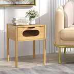Giantex Bamboo Nightstand Set of 2, Mid Century Modern Bedside Table with Tempered Glass Decorated Drawer, Boho End Table for Bedroom, Living Room and Small Spaces, 16" L x 16" W x 20" H, Natural