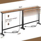 Dicasser 2 Pack Narrow Console Sofa Table with Adjustable Height (22"-33") & 2 Power Outlets, Skinny Behind Couch Table for Living Room Entryway Hallway, 79" L x 7" W x 33" H (Rustic Brown)