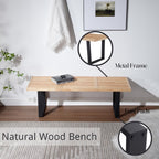 55" Natural Wood Entryway Bench, Industrial End of Bed Bench for Bedroom, Nelson Wooden Dining Bench with Black Metal Frame, Long Bench Ottoman Bench for Living Room Foyer Indoor Hallway