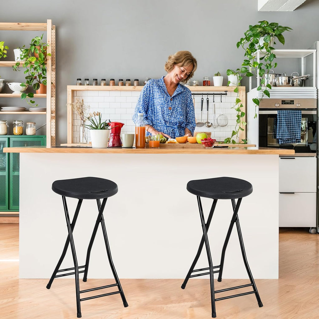 Suzile 2 Pcs Tall Folding Chair Portable Plastic Stool Chair Heavy Duty Foldable Bar Stools with Handle for Adults Kitchen Counter Room Home Camping Indoor Outdoor, 300lbs Capacity (24 Inches)