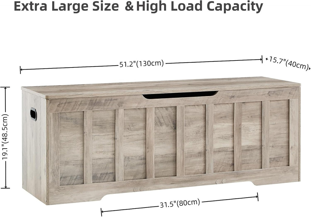 VANKILEY 51.2" Storage Chest Extra Large,Wooden Storage Bench,Greige | Chest with 2 Safety Hinges, 51.2*15.7*19.1inches, Wooden Trunk for Bedroom, Livingroom,Entryway,Easy Assembly.