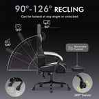 GTPLAYER Gaming Chair with Footrest, High Back Computer Chairs for Adults with Linkage Armrest Lumbar Support Heavy Duty 350lbs Ergonomic Swivel PC Game Chair for Office, White