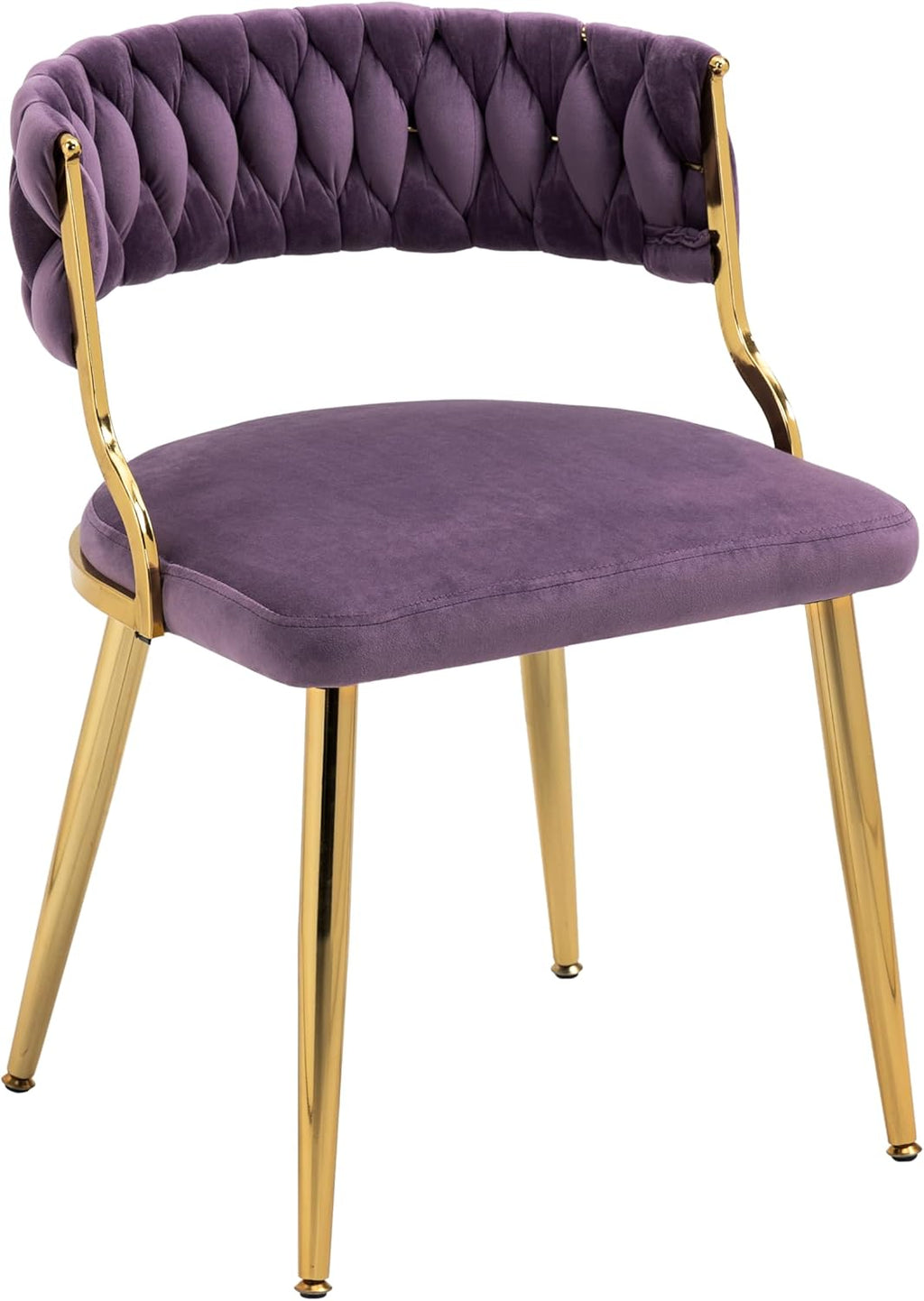Velvet Dining Chairs Set of 2, Upholstered Dining Chair for Living Room, Modern Woven Kitchen Side Seats with Golden Legs, Great for Bedroom Kitchen Vanity - Purple