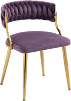 Velvet Dining Chairs Set of 2, Upholstered Dining Chair for Living Room, Modern Woven Kitchen Side Seats with Golden Legs, Great for Bedroom Kitchen Vanity - Purple