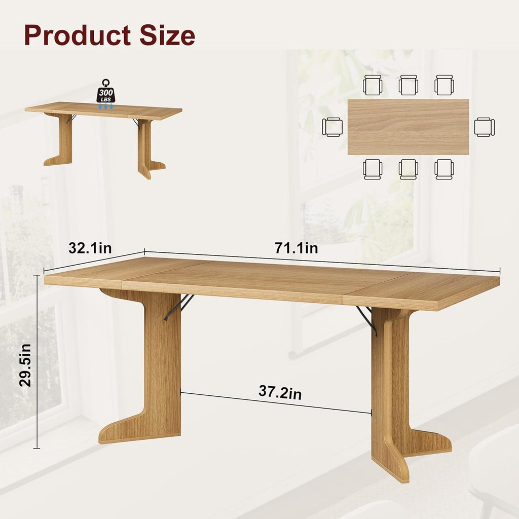 Garvee 71" Large Dining Table for 6 to 8 People, Modern Dinner Table with Unique Wooden Legs, Rectangle Dining Table for Kitchen, Dining Room & Living Room, Oak