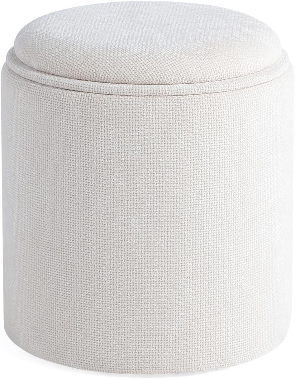 Get Set Style Modern Round Ottoman with Soft Padded Seat, Storage Vanity Stool for Makeup, Upholstered Footrest Stool Ottoman Foot Stool for Living Room, Bedroom