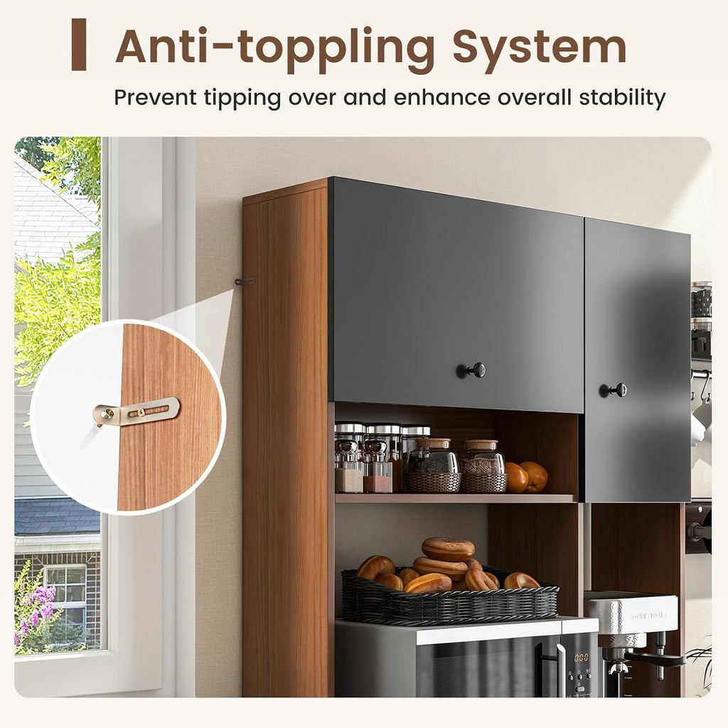 PETSITE Kitchen Buffet Hutch Storage Cabinet, 71" Freestanding Pantry with 3 Cabinets & Drawers, Adjustable Shelves, Microwave Cupboard for Living Room, Dining Room